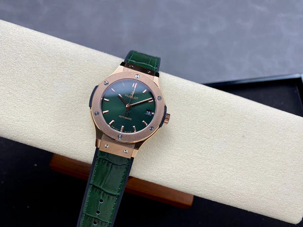 Hublot Classic Fusion 38mm Rose Gold Green Dial Green Leather Strap