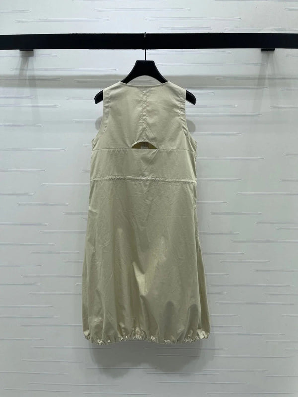 Miu 2026 Letter Label Waist-cinching Vest Dress Beige Polyester 392570