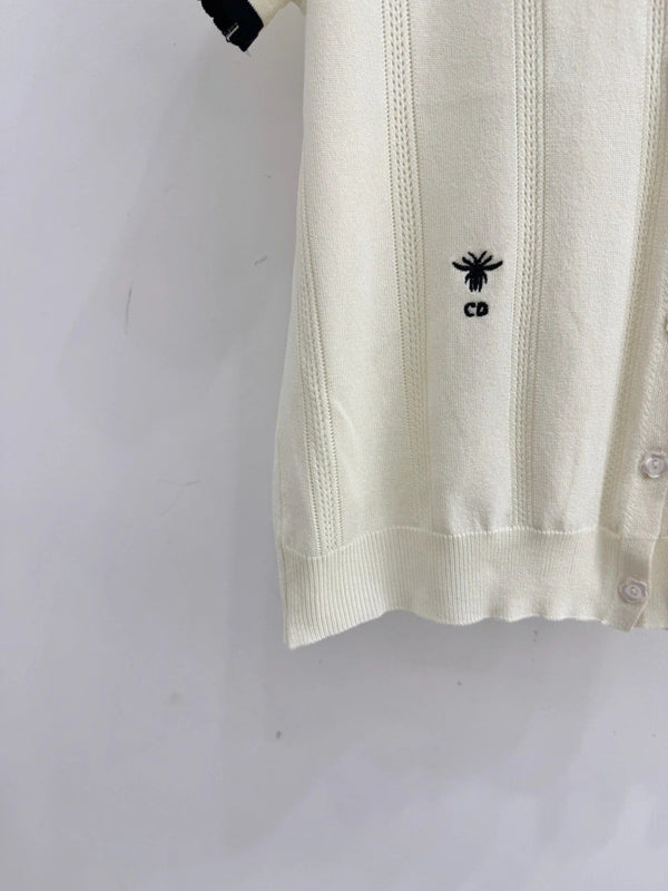 CD 2026 Collared Knit Short-Sleeve T-Shirt Cream Wool 455393