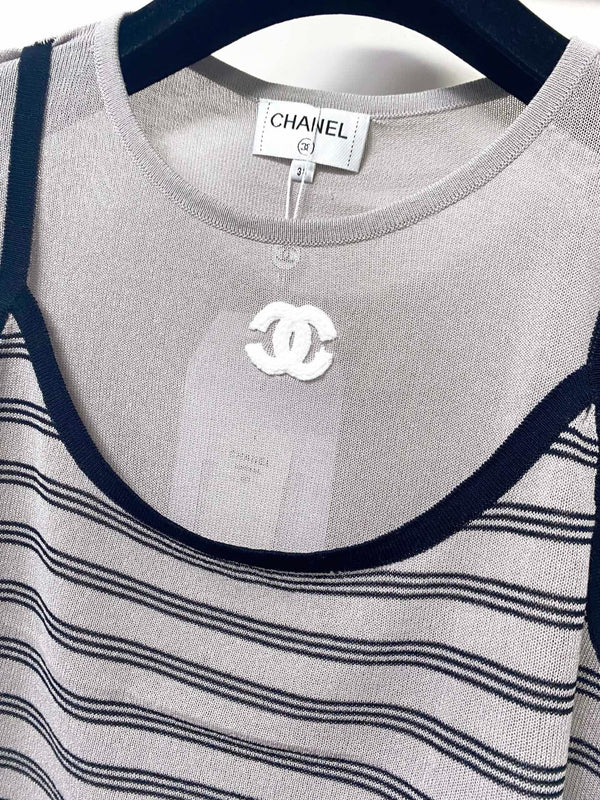 CC 2026 Grey Knit Top Striped Camisole Overlay 416252