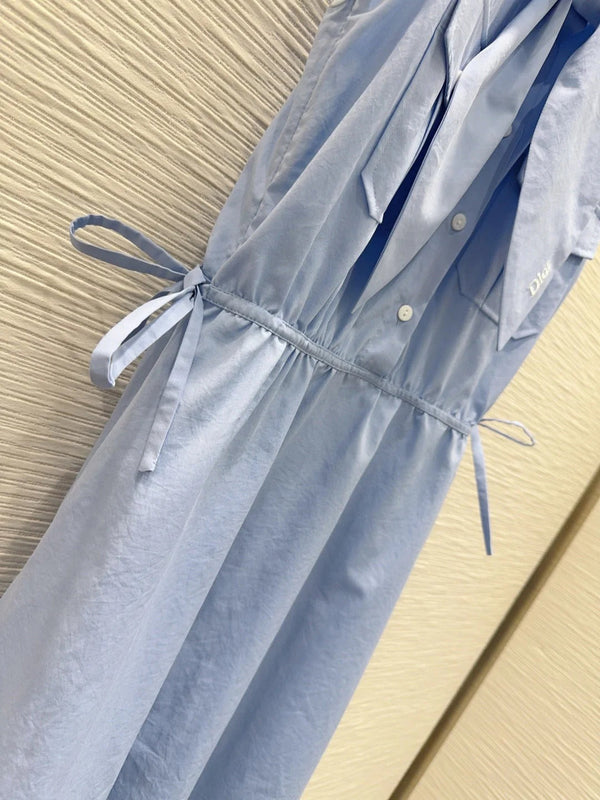 CD 2026 Bow Vest Dress Blue Polyester Cotton 392143