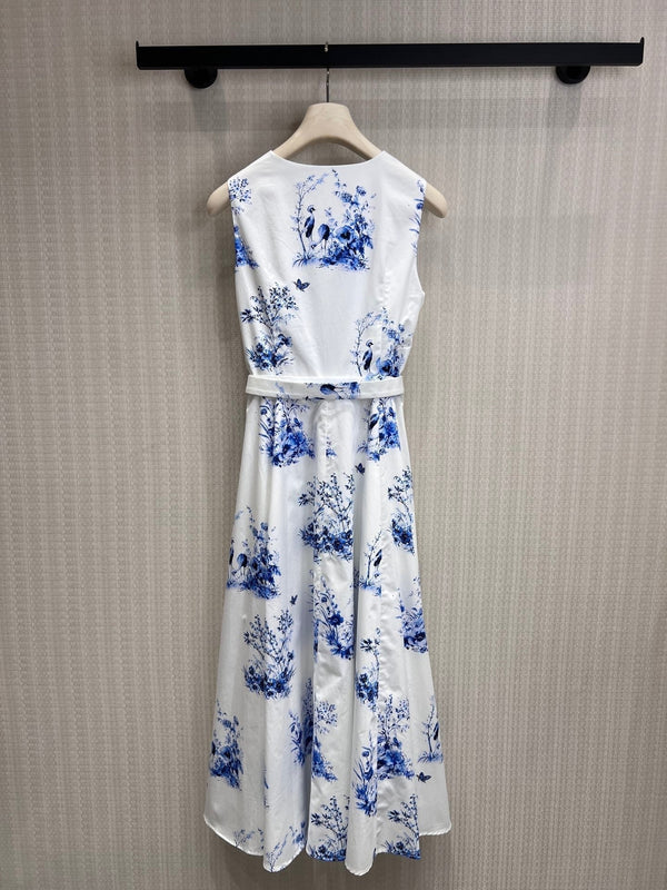 Dior 2026 Sleeveless Dress Blue White Cotton 410165