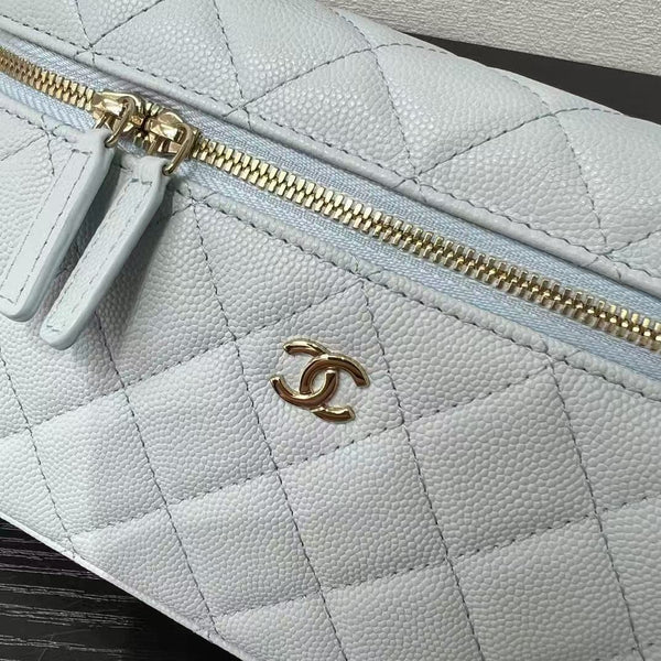 Chanel Top Handle Vanity With Chain Light Blue Caviar Leather