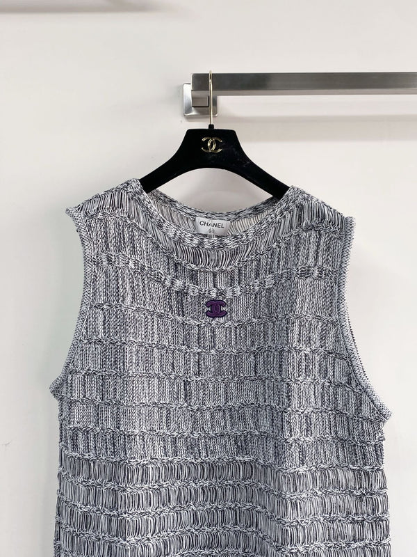 Chanel 2026 Gilet ajouré en viscose et nylon noir et gris