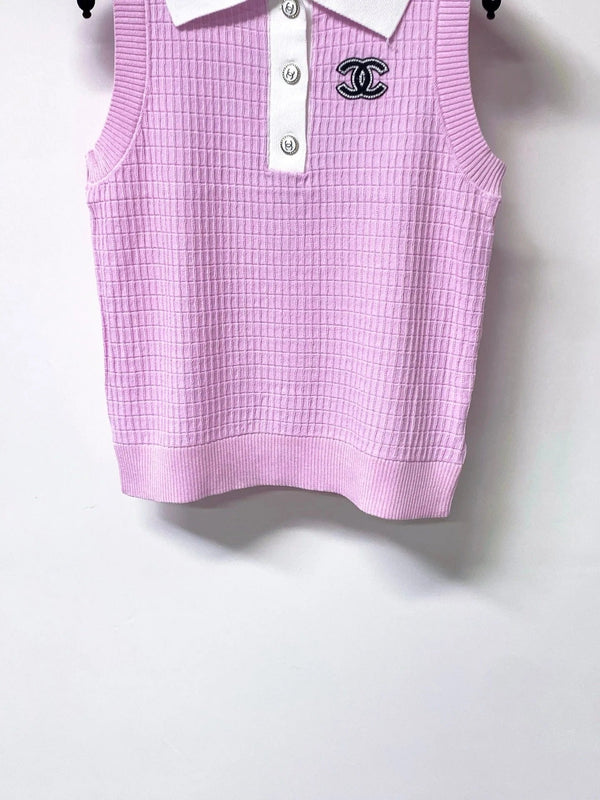 CC 2026 Pink Sleeveless Knit Polo Top Tencel 310323