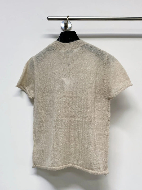 T-shirt à manches courtes Chanel 2026 en laine noire et beige à motif floral