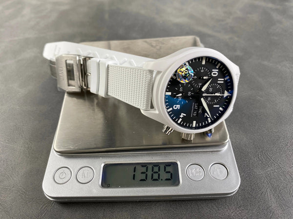 IWC Pilot's Chronograph 45 Black Dial White Steel Case Rubber Strap