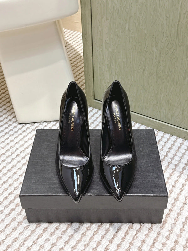 YSL 26ss High Heel Pumps 85 Black Patent Leather Gold 654697