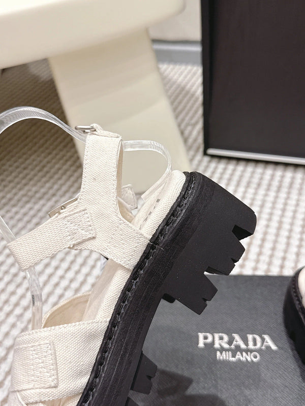 PRA 2026S Platform Sandals White Black Canvas 657527