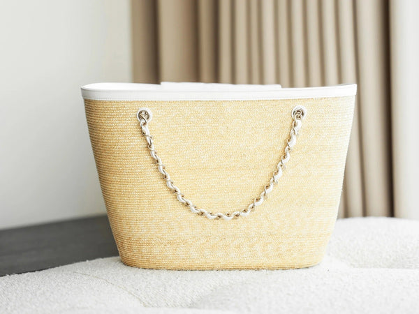 Chanel 2026 Shopping Bag 53cm Beige White Straw Lambskin