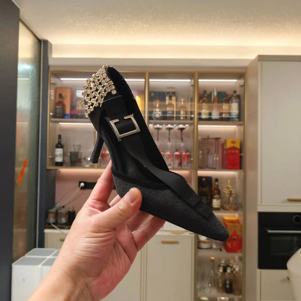 PRA 26S Escarpins à talon haut 70 Toile noire Strass 630568