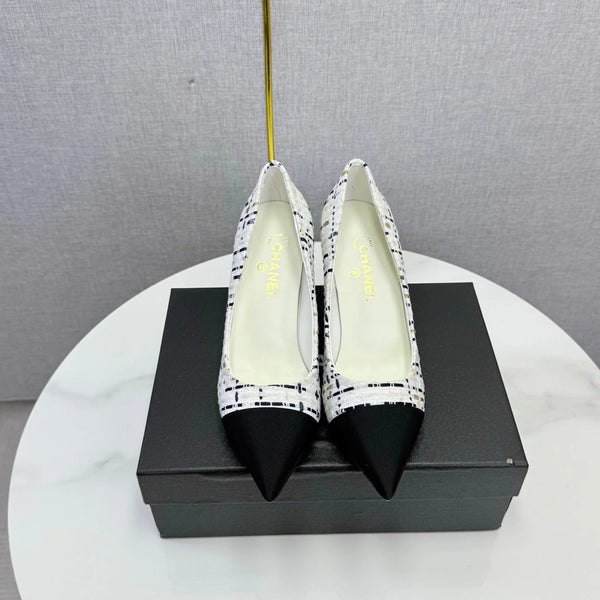 CC 2026 Pumps 85mm Tweed Pearl White Black 801952