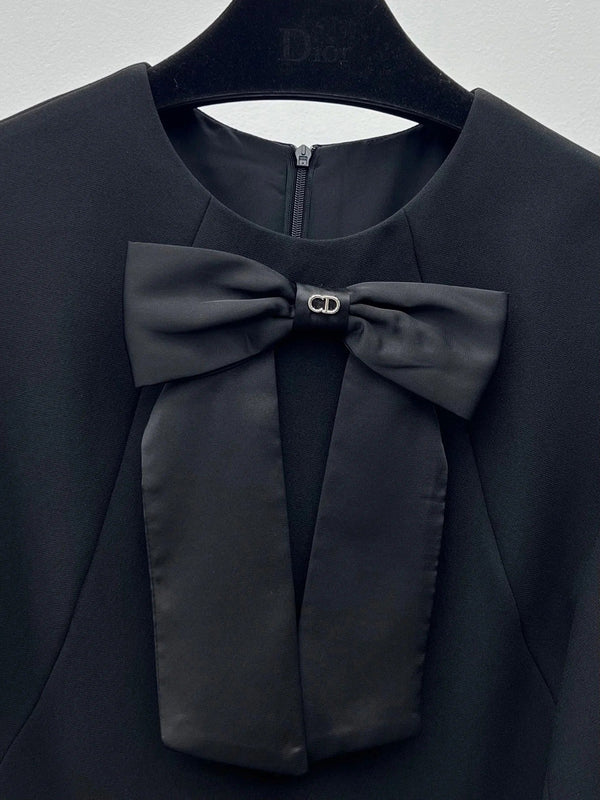 CD 2026 Robe Ceinturée à Nœud Noir Polyester 445444