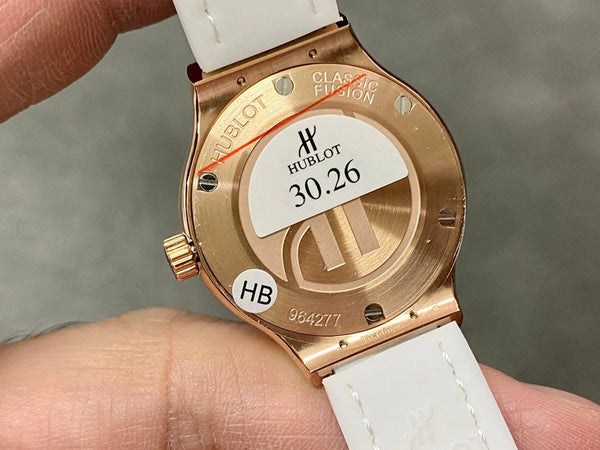 Hublot Classic Fusion Rose Gold Diamonds 33mm Watch White Leather Strap