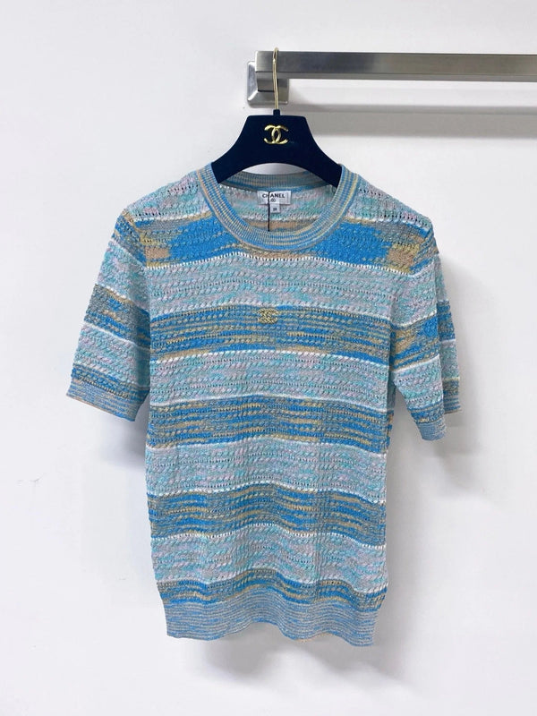 CC 2026 Striped Knit Short-Sleeve Sweater Wool 435128