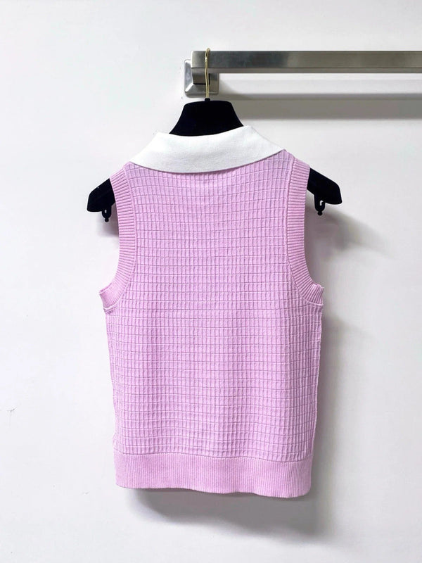 CC 2026 Pink Sleeveless Knit Polo Top Tencel 310323