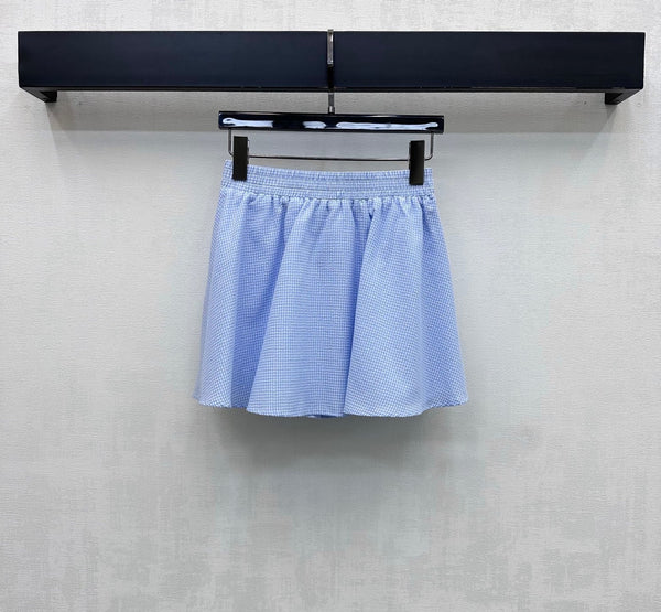 Miu 2026 Checkered Vest and Skirt Set Blue Polyester Cotton 431848