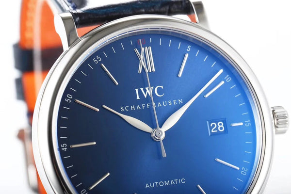 IWC Portofino 40mm Blue Dial Steel Case Black Crocodile Leather