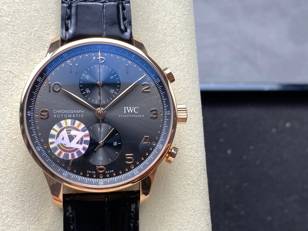 IWC Portuguese 41mm Dark Gray Dial Pink Gold Case Crocodile Leather Strap