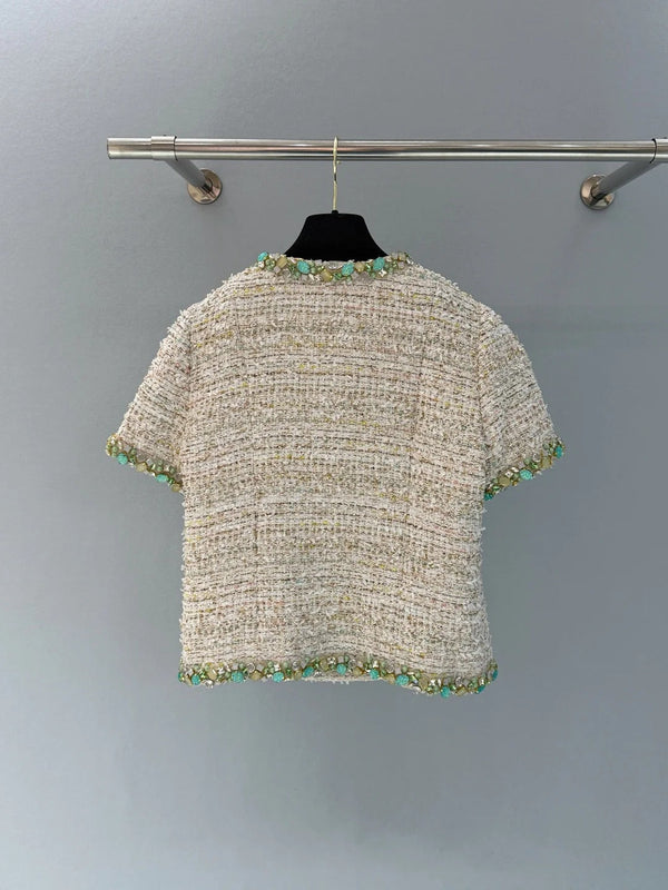 Chanel 2026 Side-button Short-sleeved Jacket Beige Green Polyamide Cotton
