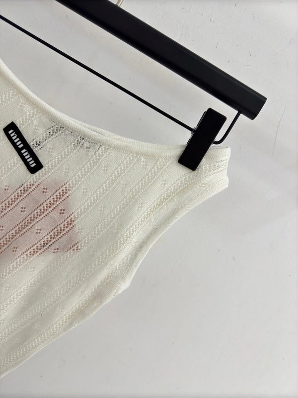 Miu Camisole en tricot ajouré à épaules dénudées en laine 2026 445545