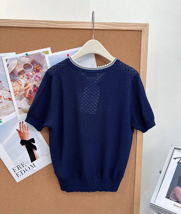 CD 2026 Color-Blocked Knit Short-Sleeve Top Wool 463380