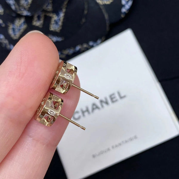 Boucles d'oreilles CC petites or diamant strass
