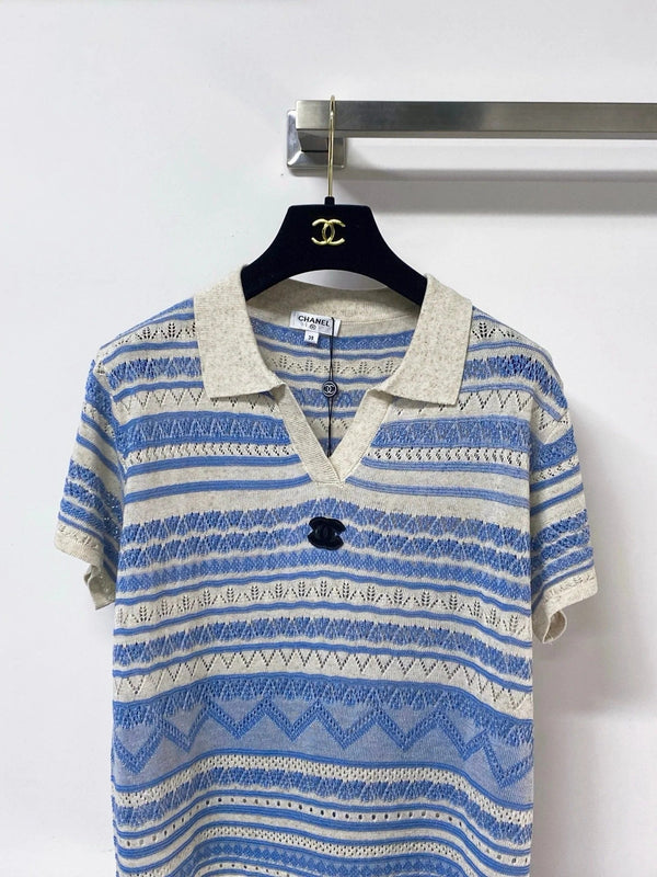 CC 2026 Strips Short-Sleeved Shirt Blue Flax Lelin 479950