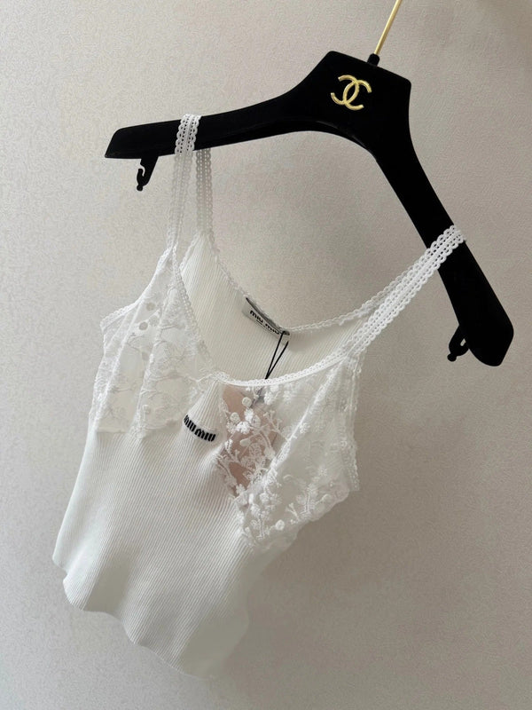 Miu 2026 Camisole White Lace Cotton 394789