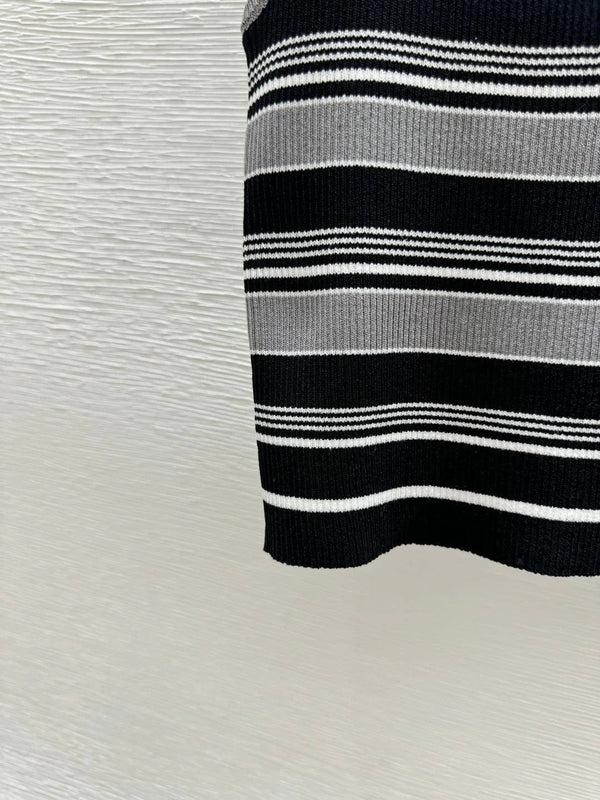 CD 2026 Striped Crew Neck Knitted Vest Grey Black Wool 452202