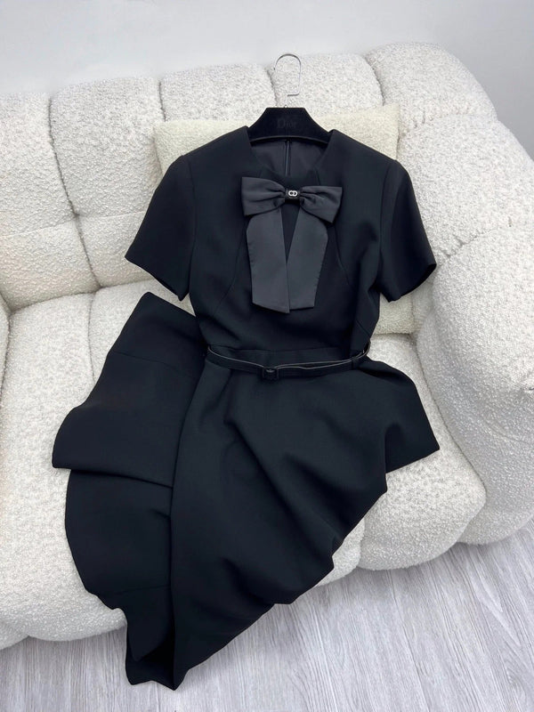CD 2026 Robe Ceinturée à Nœud Noir Polyester 445444