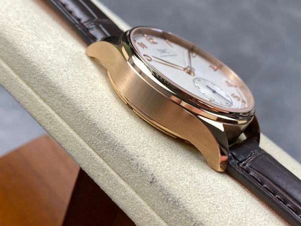IWC Portuguese 40.4mm White Dial Pink Gold Case Crocodile Leather