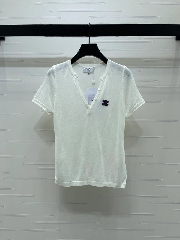 Chanel 2026 Chemise col V manches courtes Laine Cachemire