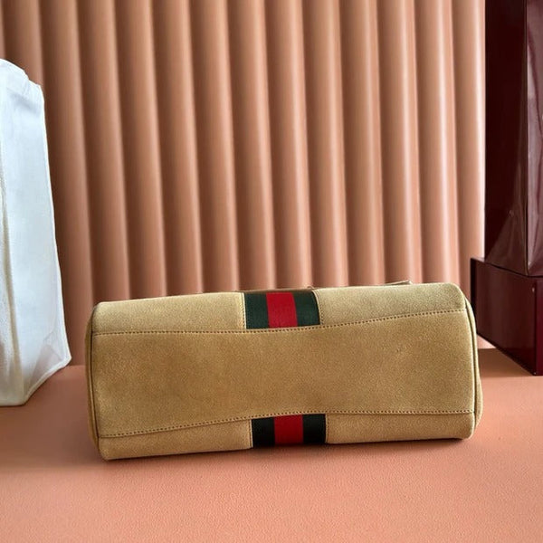 GG 2026 Paparazzo Shoulder Bag 30cm Beige Red Green Suede Leather