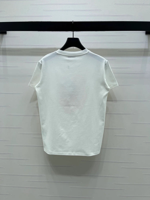 T-shirt Miumiu 2026 en coton rouge et blanc à manches courtes et col rond avec lettres