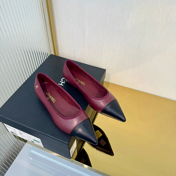 CC 2026 Ballerines Rouge Bordeaux Cuir d'agneau noir 668126