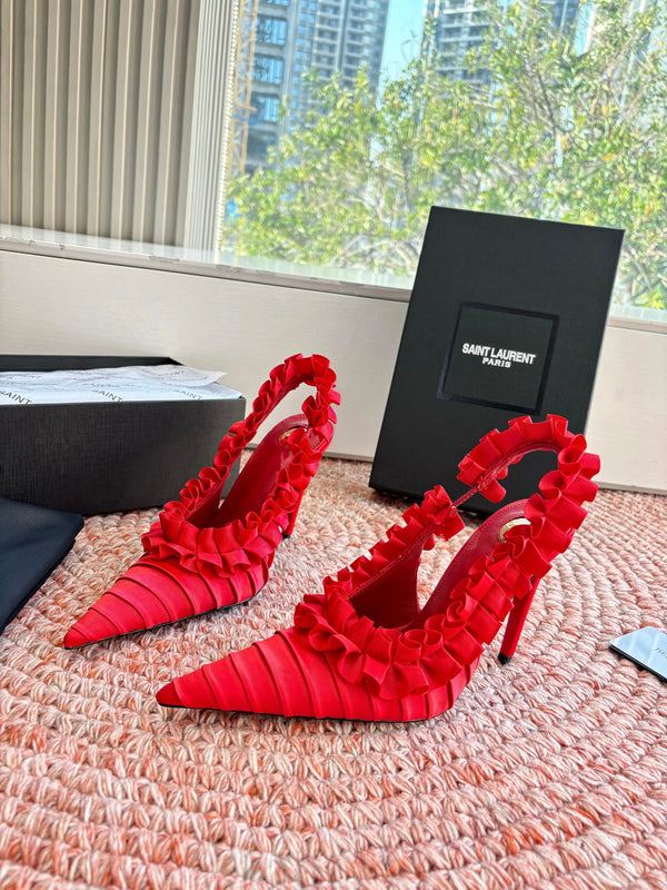 YSL 26ss Slingback Cuir Soie Rouge 648840