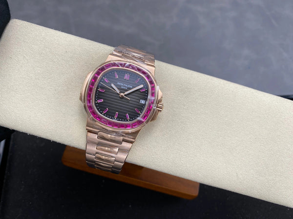 Patek Philippe Nautilus 40mm Pink Ruby Benzel Rose Gold Watch