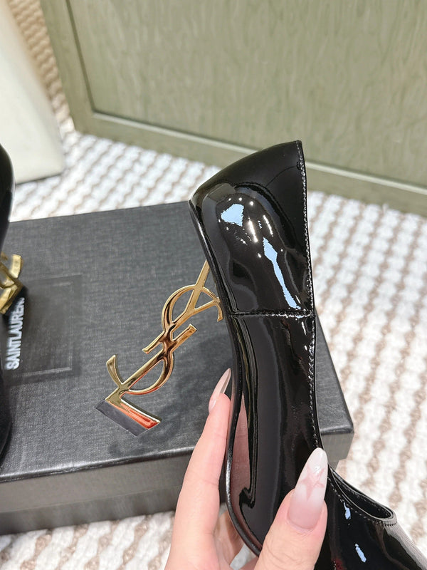 YSL 26ss High Heel Pumps 85 Black Patent Leather Gold 654697