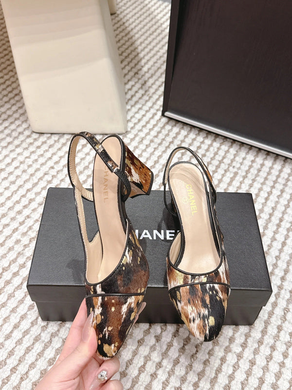 CC 26s Escarpins à bride arrière 65 Cuir léopard noir marron 652654