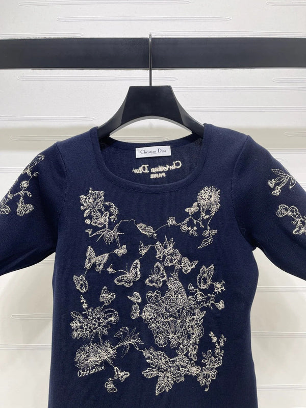 Dior 2026 Butterfly Square Neck Knit Short-sleeved Top Wool