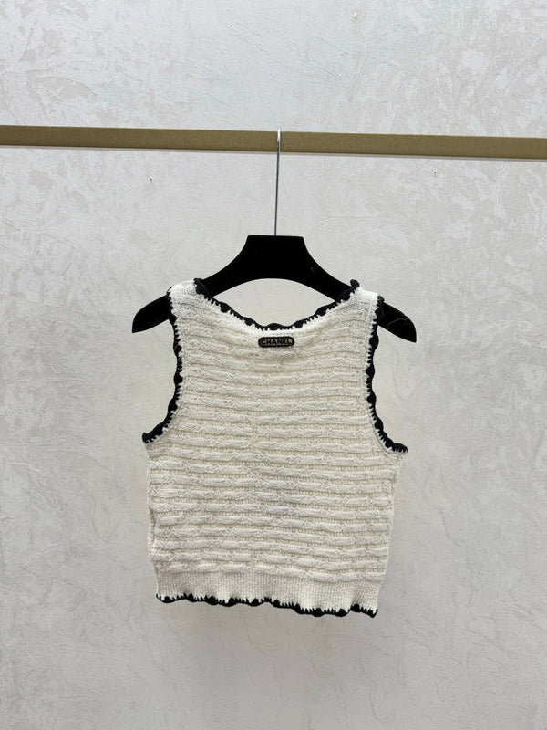 Chanel 2026 Crochet Knit Vest Black and Off-White Wool