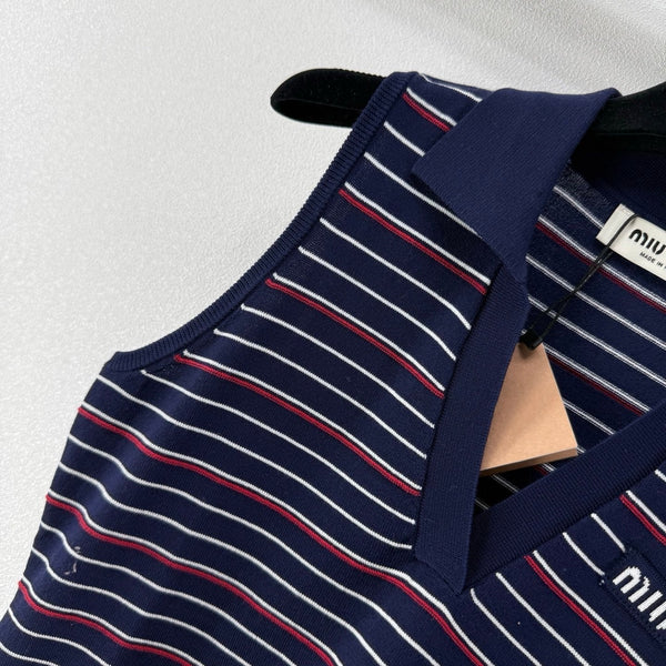 Miu 2026 Striped Collared Vest Tencel 395603