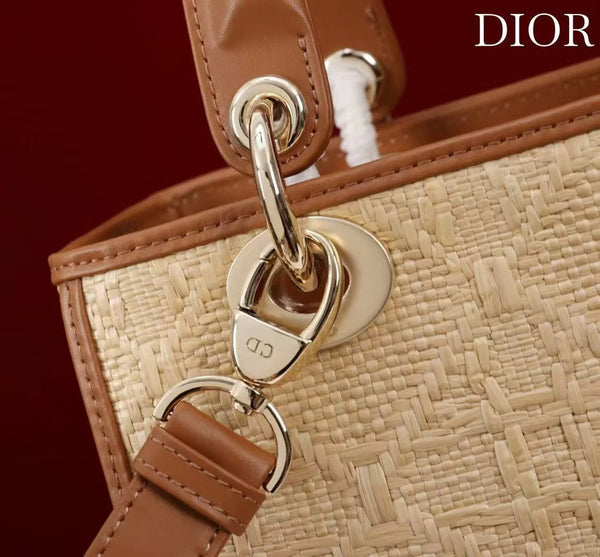Dior 2026 Lady Dior Bag 24cm Beige Brown Raffia Leather