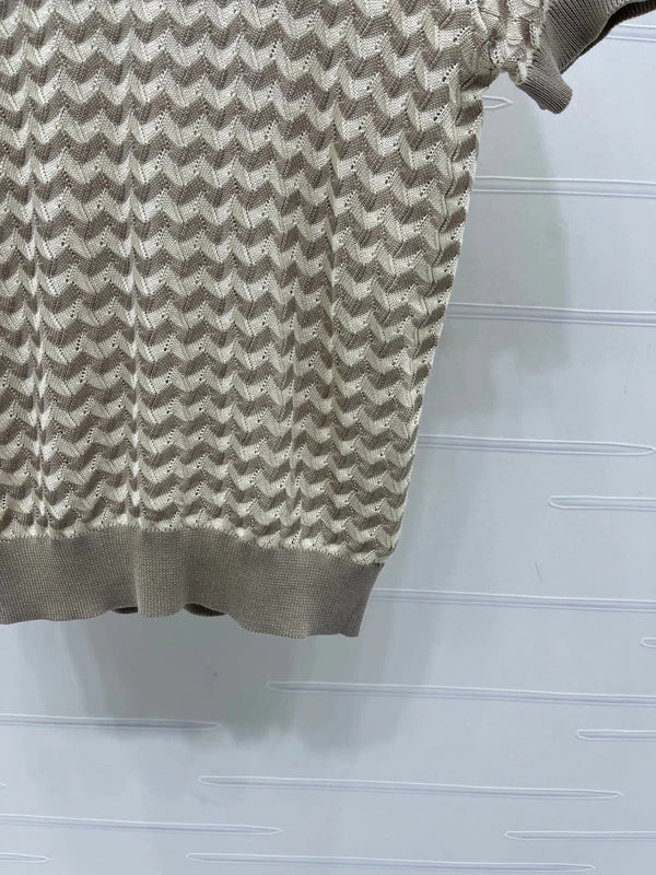 Miu 2026 Hollow-out Knit Short-sleeved Top Tencel Cotton 395656