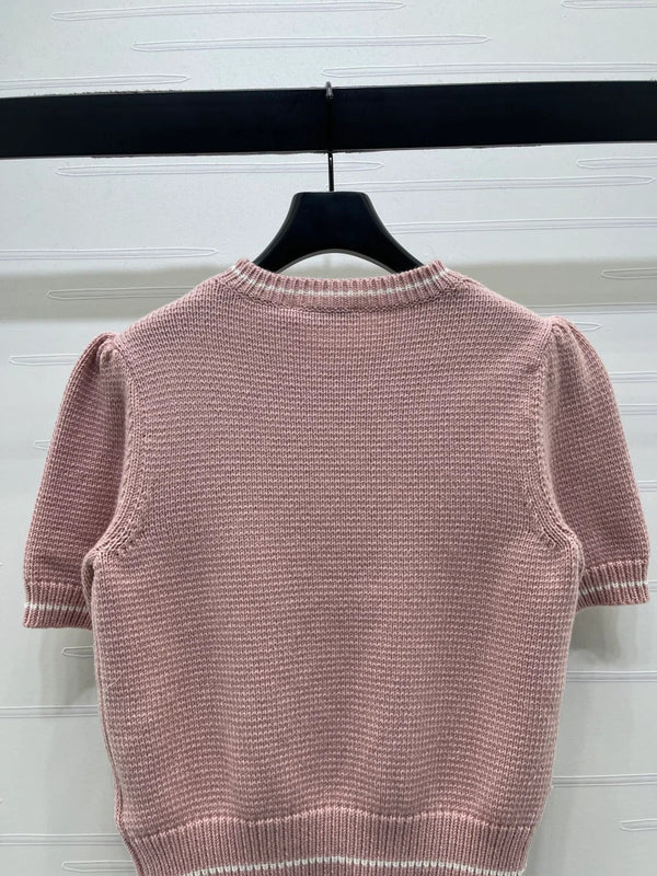 Dior 2026 Pearl Letter Knit Puff Sleeve T-shirt Wool