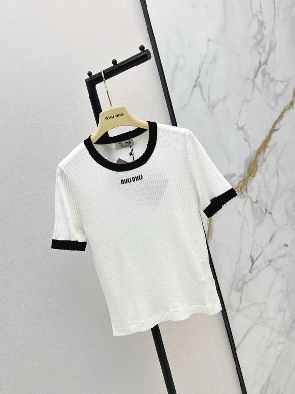 Miu 2026 Short-Sleeve Slim Fit White Wool 435284