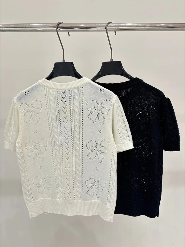 Chanel 2026 Short-Sleeved Top with Bow Tie Cotton 394741
