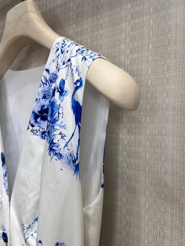 Dior 2026 Sleeveless Dress Blue White Cotton 410165