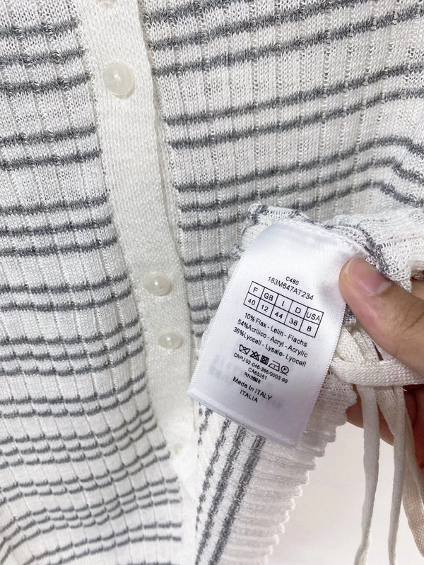 CD 2026 Striped Short-Sleeve Cardigan White Grey Acrylic 463518